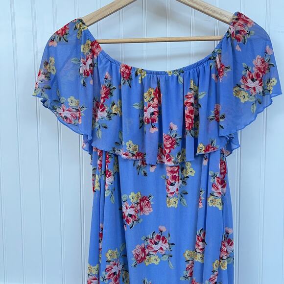 Joe Boxer Women's Blue Floral Off-Shoulder Ruffle Blouse Top - Picture 1 of 10